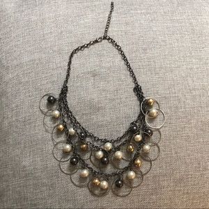Black, pearl and gold hoop fashion necklace